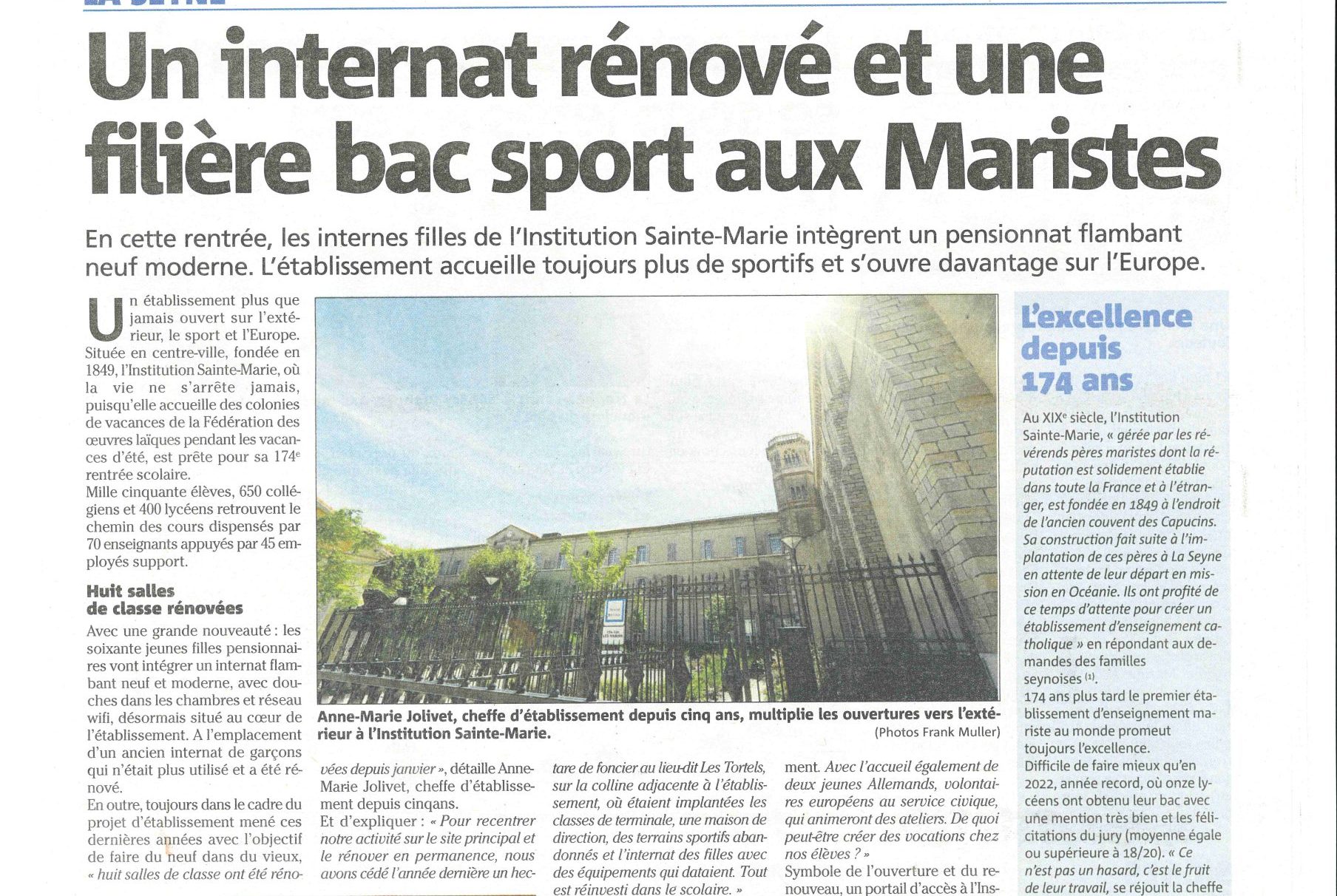 Var matin Parle des Maristes - interview de Marie-Christine JOLIVET Cheffe d'établissement de l'ISM